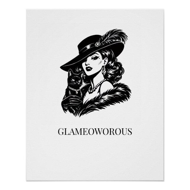 Póster Mujer Glamurosa con Ilustración de Moda de Gato (Anverso)