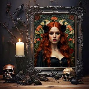 Póster Mujer gótica hermosa en estilo Art Nouveau