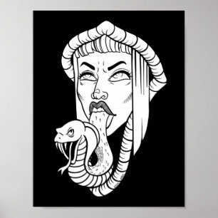 Póster Mujer gótica Ilustracion de lengua negra blanca y