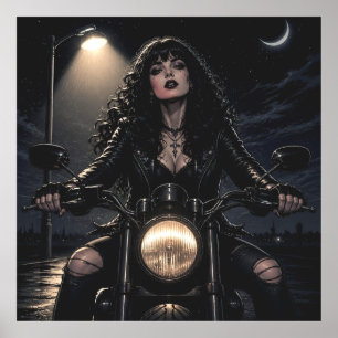 Póster Mujer Gótica Romántica Preciosa en Motocicleta