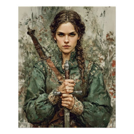 Póster Mujer guerrera con espada - Poste de fantasía medi