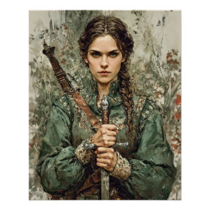 Póster Mujer guerrera con espada - Poste de fantasía medi