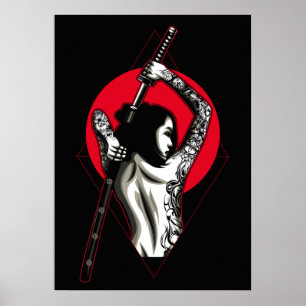Póster Mujer guerrera japonesa