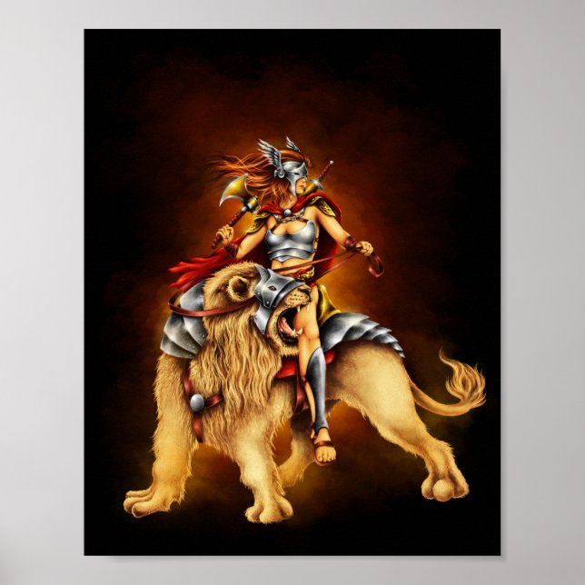 Póster Mujer guerrera Poster de batalla de Lion Tamer (Frente)
