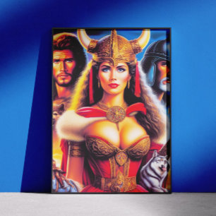 Póster Mujer guerrera vikinga vintage