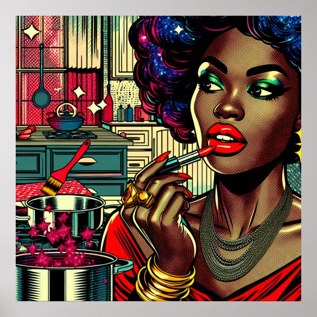 Póster Mujer Hermosa Aplicándose Brillo de Labios (Frente)