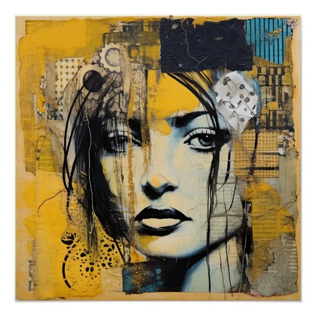 Póster Mujer Hermosa Arte de Medios Mixtos (Anverso)