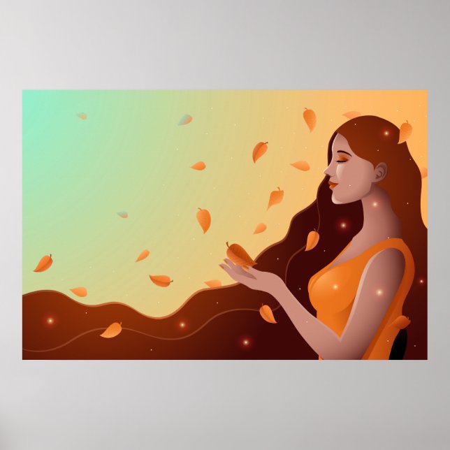 Póster Mujer Hermosa como Representación del Otoño (Frente)