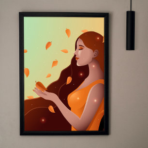Póster Mujer Hermosa como Representación del Otoño