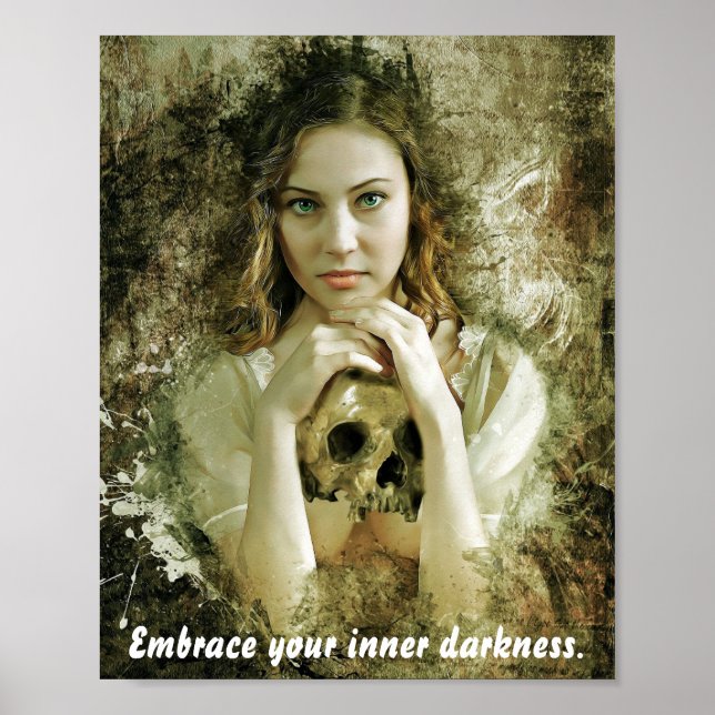 Póster Mujer hermosa con cráneo (Frente)