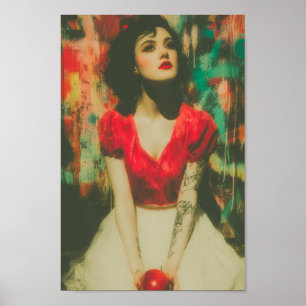 Póster Mujer hermosa con tatuajes y una manzana