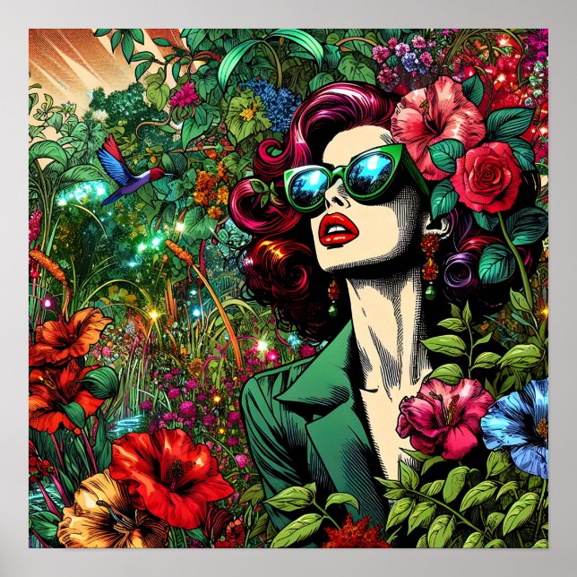 Póster Mujer Hermosa en Jardín de Flores (Frente)