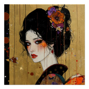 Póster Mujer hermosa en Kimono