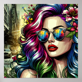 Póster Mujer hermosa en la ciudad