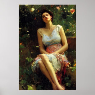 Póster Mujer hermosa en pintura al jardín
