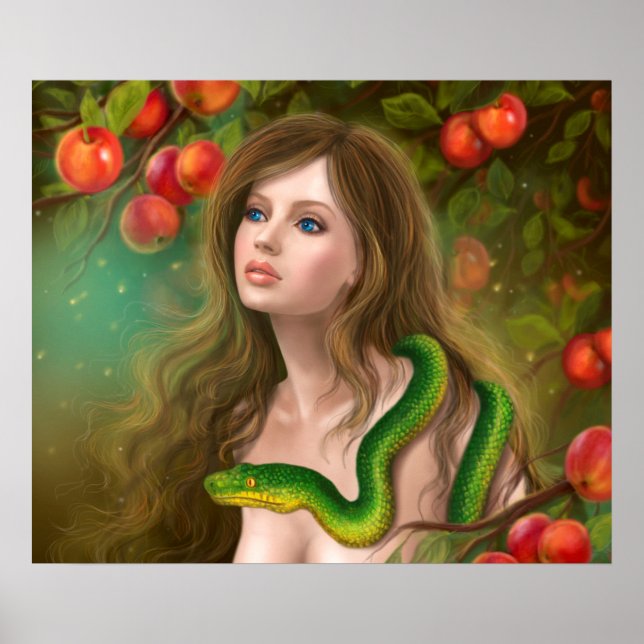 Póster Mujer hermosa Eva y serpiente. (Frente)