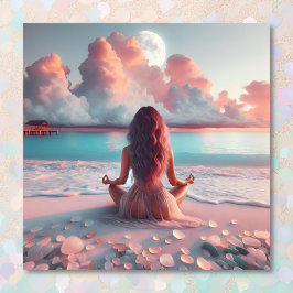 Póster Mujer hermosa meditando en Beach Blank