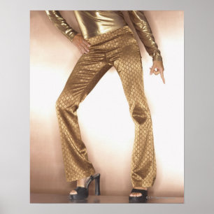 Póster Mujer hip hop en baile disco de oro