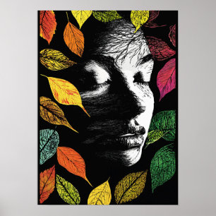 Póster "Mujer hoja: La belleza de la Tierra"