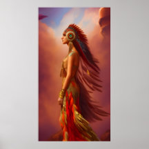 mujer india americana vestido rojo dorado pluma 2
