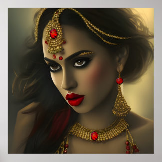 Póster Mujer india asiática bella gemas exóticas joyas jo