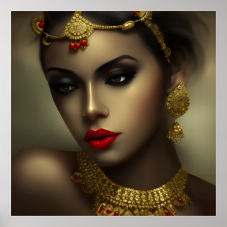 Póster Mujer india asiática hermosa pieza de cabeza roja