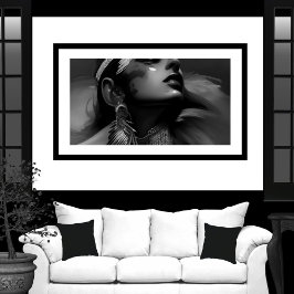 Póster Mujer india blanca y negra Monocroma 2