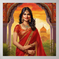 Mujer india en el templo vistiendo un sari tradici