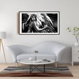 Póster Mujer india hermosa en blanco y negro monocromo