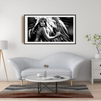 Póster Mujer india hermosa en blanco y negro monocromo