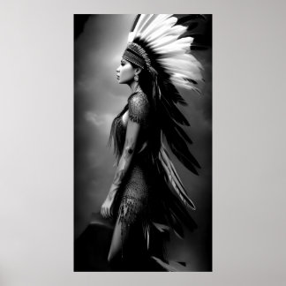 Póster Mujer india hermosa en blanco y negro monocromo 3
