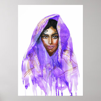Póster Mujer india, retrato acuarela, arte.