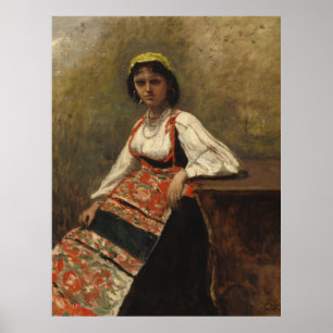 Póster Mujer italiana (La Morieri) por Corot