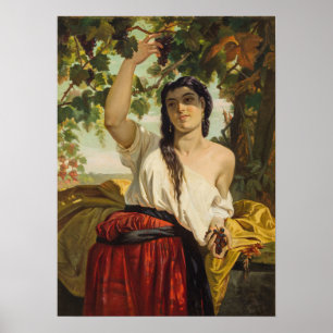 Póster Mujer italiana recogiendo uvas (cosecha de verano)