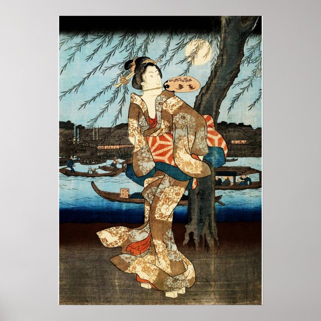 Póster Mujer japonesa con abanico (Frente)