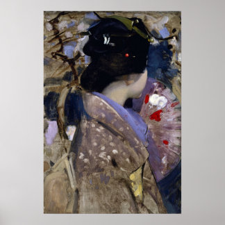 Póster Mujer japonesa con un fan de George Hardy