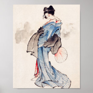 Póster Mujer japonesa en Kimono por Katsushika Hokusai