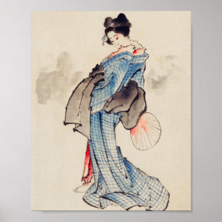 Póster Mujer Japonesa En Kimono Por Katsushika Hokusai