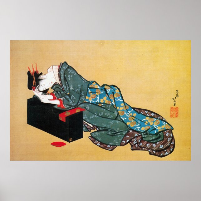 Póster Mujer japonesa geisha, Hokusai, Ukiyo-e (Frente)