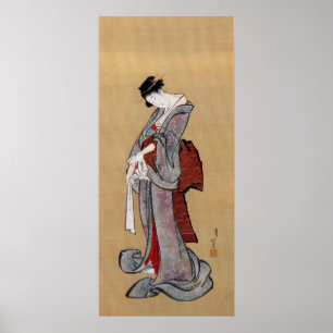 Póster Mujer japonesa geisha, Hokusai, Ukiyo-e