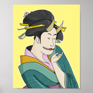 Póster Mujer japonesa Ukiyo-e Demon Oni Geisha