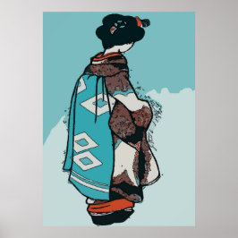 Póster Mujer japonesa vintage, agrega texto