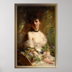 Póster Mujer joven con cesta de flores