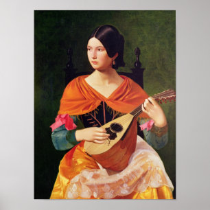 Póster Mujer joven con una mandolina, 1845-47