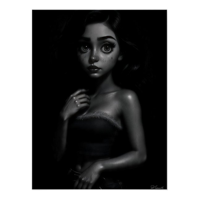 Póster Mujer joven de ojos grandes 2 (Anverso)