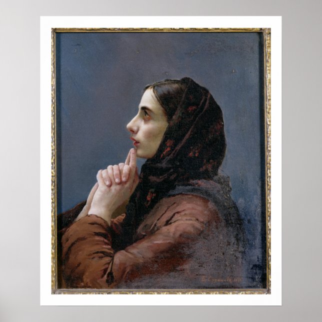 Póster Mujer joven en la oración, 1879 (aceite en lienzo) (Frente)