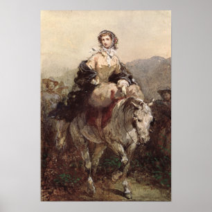 Póster Mujer joven en un caballo