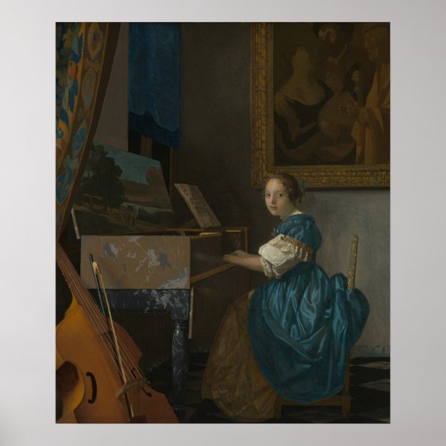 Póster Mujer Joven Sentada En Un Virginal (Frente)
