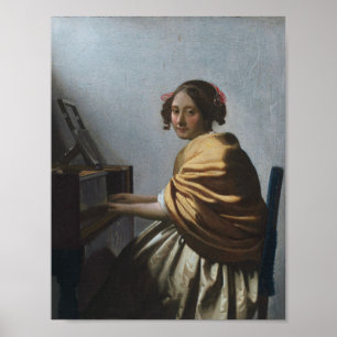 Póster Mujer joven sentada en un Virginal — Vermeer