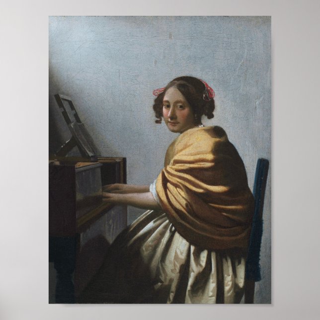 Póster Mujer joven sentada en un Virginal — Vermeer (Frente)